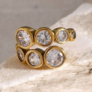 18K Gold-Plated Stainless Steel Inlaid Zircon Bypass Ring